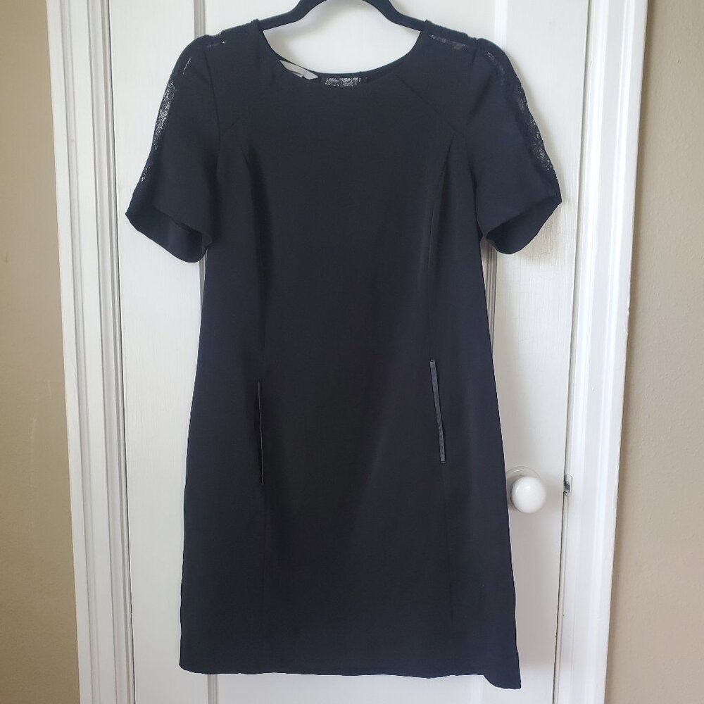 H&M Black Short Sleeve Dress with Lace Details, Pockets